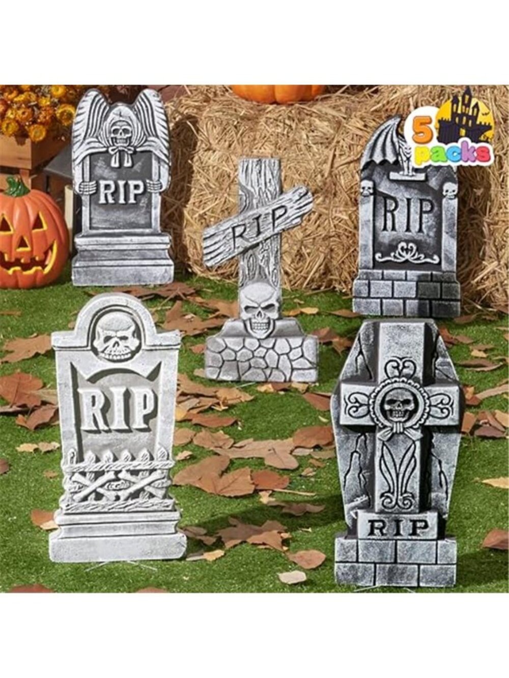 17” Halloween Foam RIP Graveyard Tombstones (5 Pack), Halloween